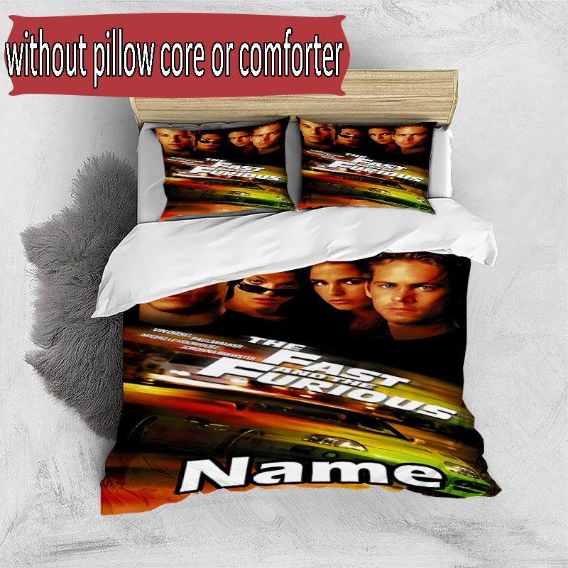 3pcs Duvet Cover Set (1*Duvet Cover + 2*Pillowcase, Without Core), Custom Name Fast & Furious Pattern Bedding Set, Home Bedroom Decor Gift