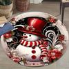 Christmas Snowman Rug with Red Hat, Stain Fade Resistant Round Mat, Non-Slip Holiday Decor for Living Room, Entryway