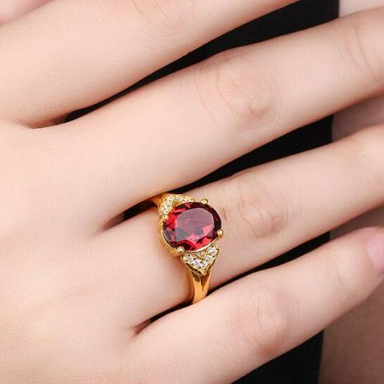 Gold-Plated Ruby Crystal Adjustable Couple Ring - Women's Luxury Design
