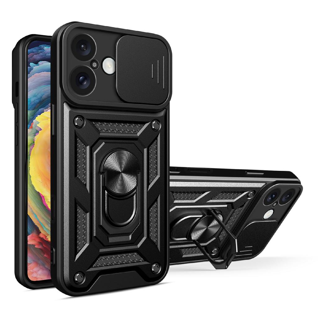 AMORUS Kickstand Case for iPhone 16 PC+TPU Phone Cover with Camera Lens Slider