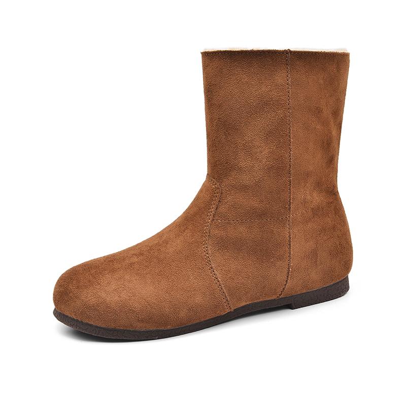 Модные женские ботинки на низком каблуке, замшевые ботильоны с рукавами, теплые удобные прогулочные туфли для женщин 2024 года, зимняя короткая женская обувь