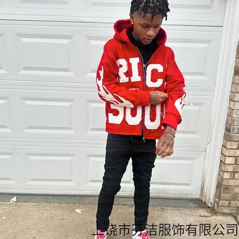 New European and American letter 3d printed zipper cardigan casual personality trend high street hip hop style men's and women's sweater