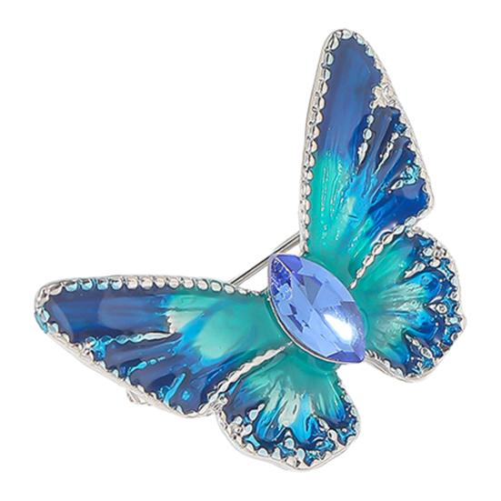 Women Brooch Retro Butterfly Shape Dripping Oil Emerald Rhinestone Decor Anti-slip Suit Coat Collar Hat Scarf