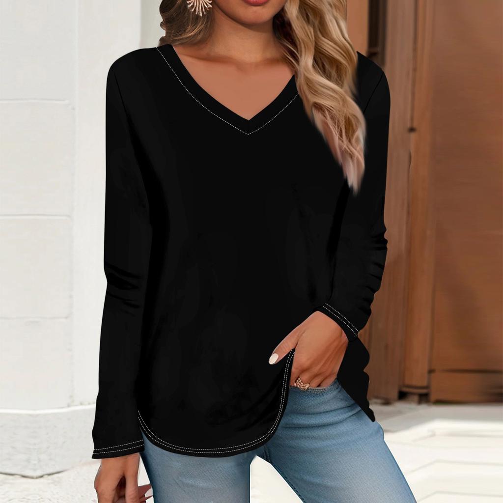 Women's T Shirt Retro Print Long Sleeve Daily Weekend Daily Basic V Neck Regular  Fall Winter Tops