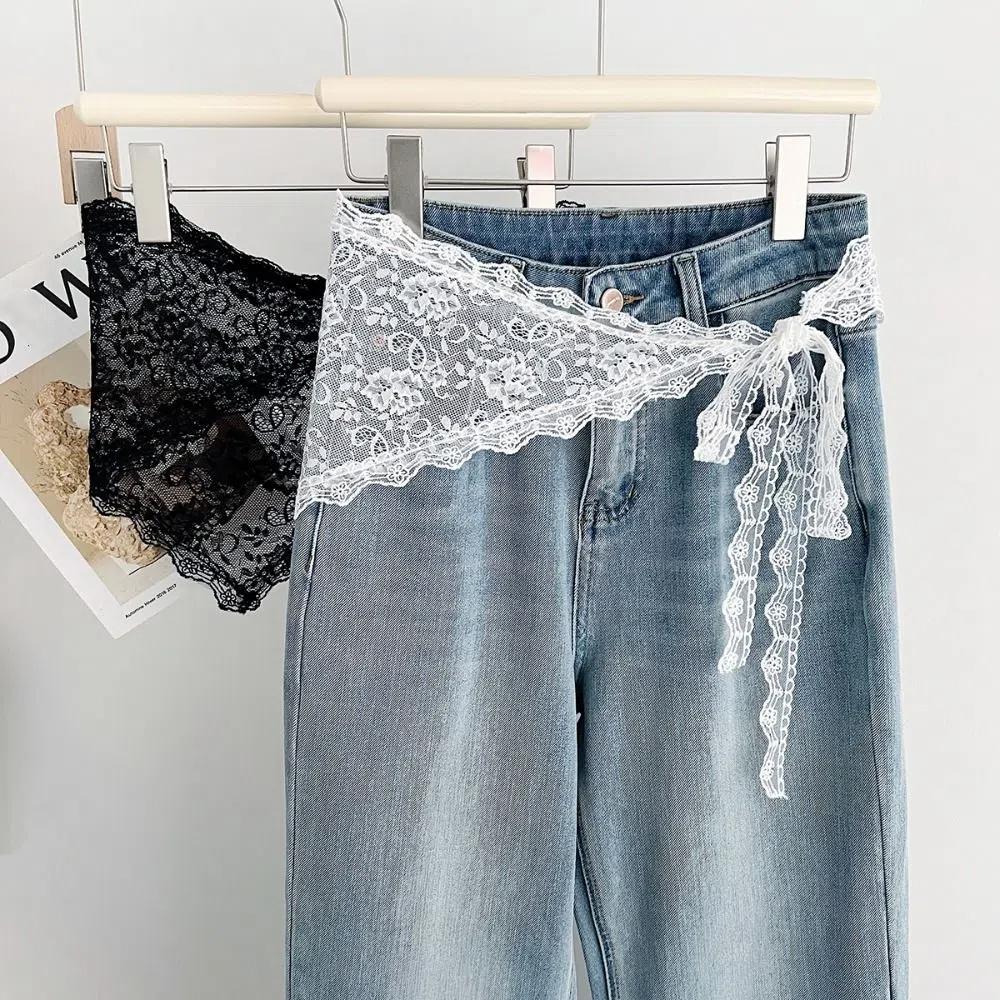 Уличная мода Y2K Кружевной треугольный шарф Цветочный фартук Юбка-накидка Легкая hip curtain