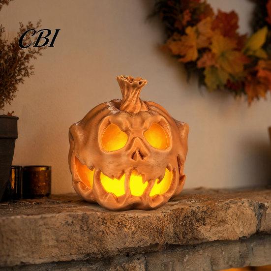 Halloween Skull Pumpkin 3D Printed Candle Holder, Hollow Design Sturdy Decoration Figurine, Multifunctional Ambient Lampshade for Party Favors Festive