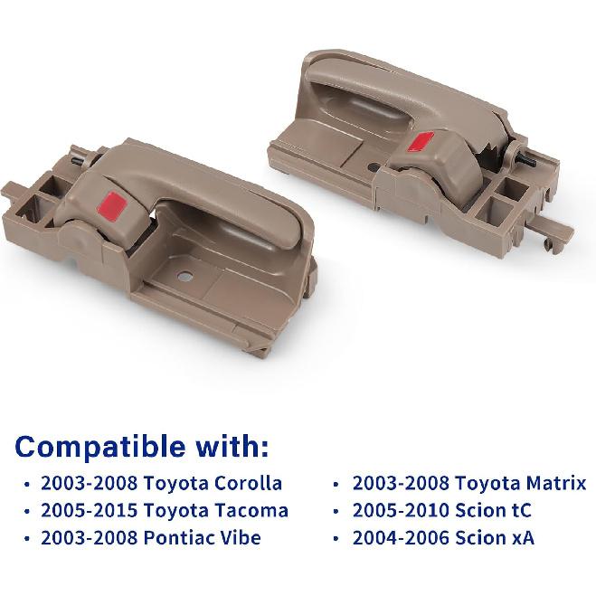 Interior Door Handle Set Compatible With 2003-2008 Toyota Corolla, 2005-2015 Toyota Tacoma, 2003-2008 Pontiac Vibe,Front Or Rear, Driver And