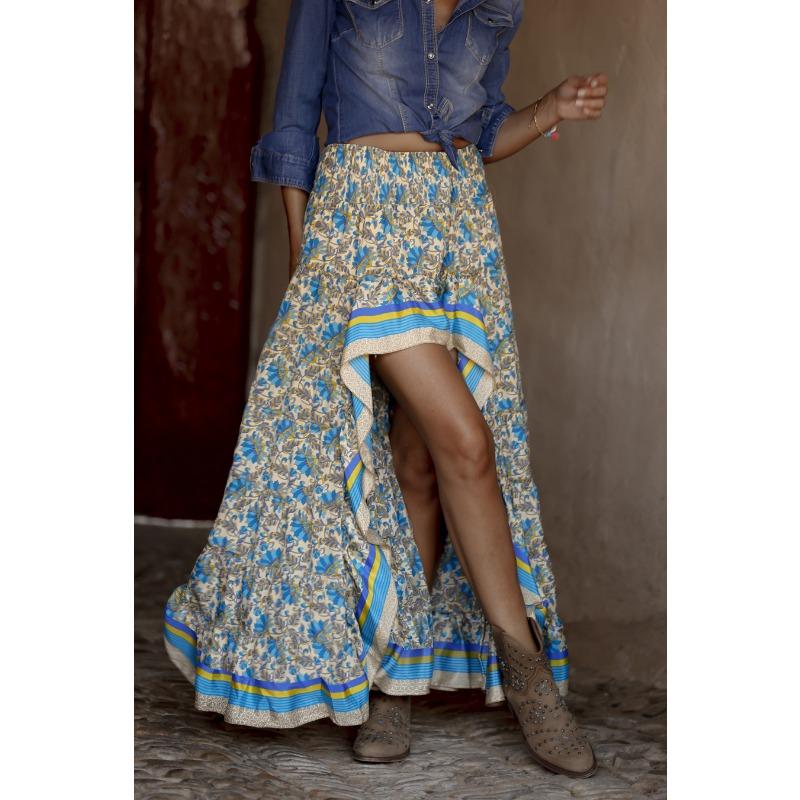 Женская летняя праздничная юбка с лямкой на бретельках нестандартной формы с завышенной талией