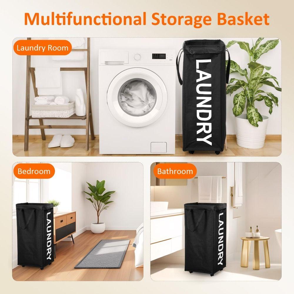 90L Capacity Laundry Basket with Rolling Removable Mesh Bag Clothes Hamper Organizer Sturdy Frame Foldable Hamper Dorm Use