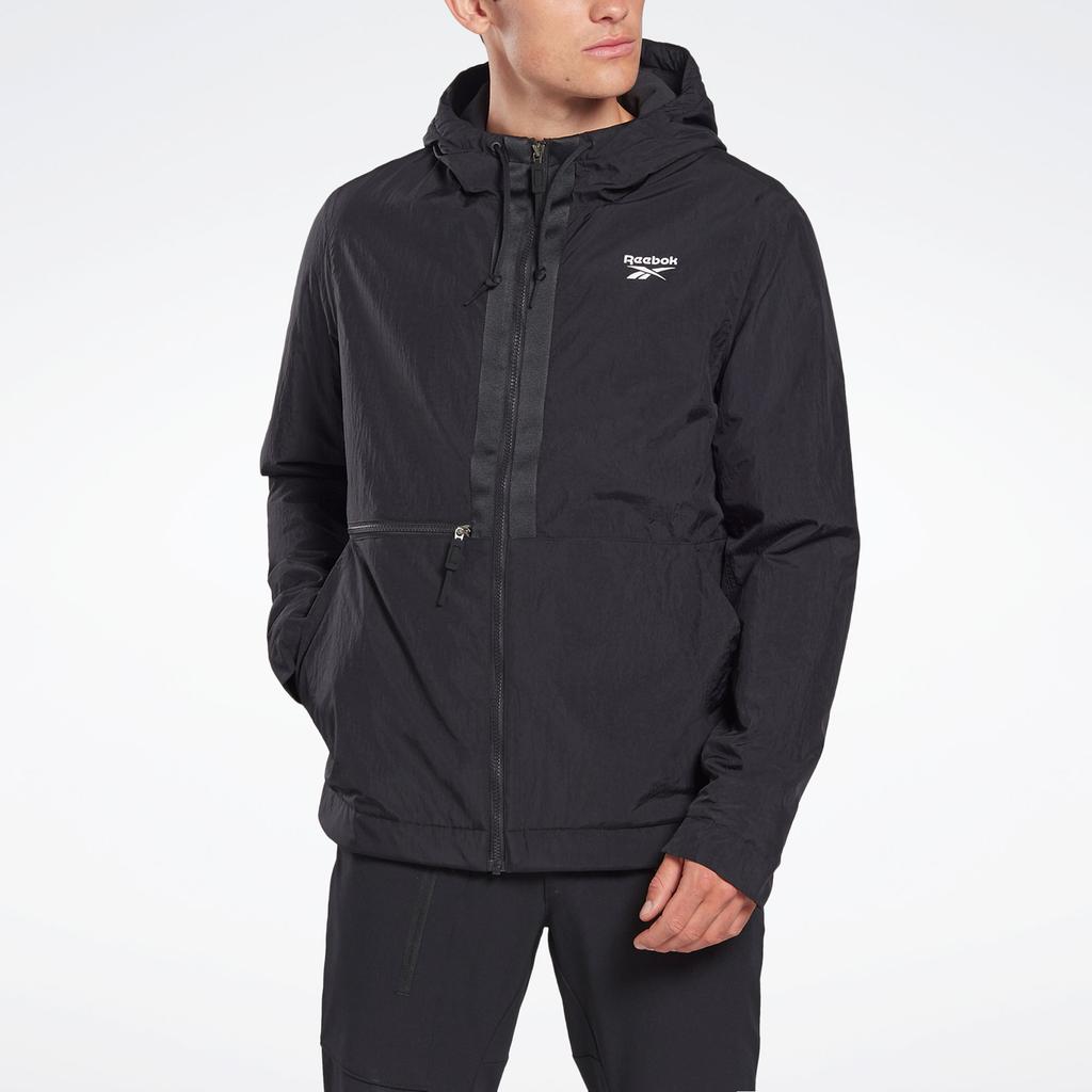 Reebok Верхняя одежда C Fl Однотонная повседневная куртка с капюшоном Мужская верхняя одежда Черная FT0650