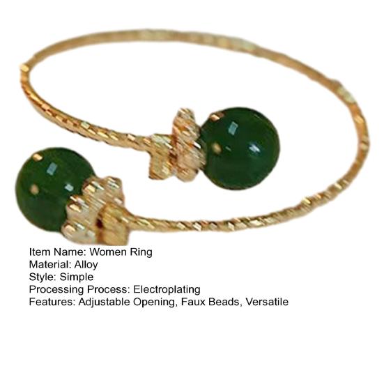 Women Ring Adjustable Opening Green Ball Design Finger Ring Retro Open Wrap Finger Band Jewelry Gift
