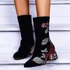 Women's Boots Plus Velvet Thick Mid-heel Embroidered Suede Ankle Boots