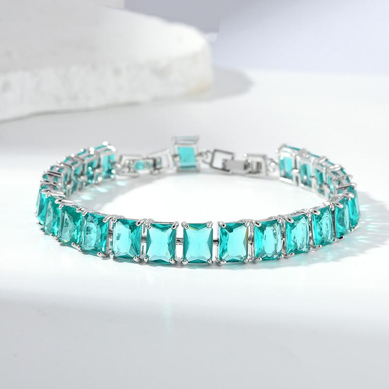 Rectangle Zircon Bracelet Multi-Color Optional Simple Gemstone Jewelry Women'S Gift