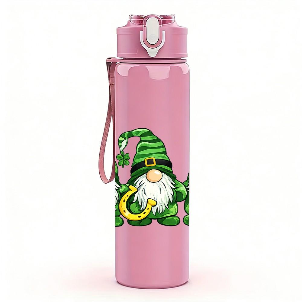 1PC Three Leprechaun Gnome Print 750ml Color Plastic Sports Water Bottle Leakproof Flip Straw Lid Suitable for Sports Office Home Use