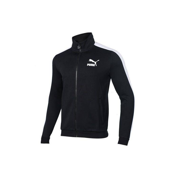 Puma T7 Series Stand Collar Knit Logo Casual Sports Jacket Men Jackets Black 579021-01