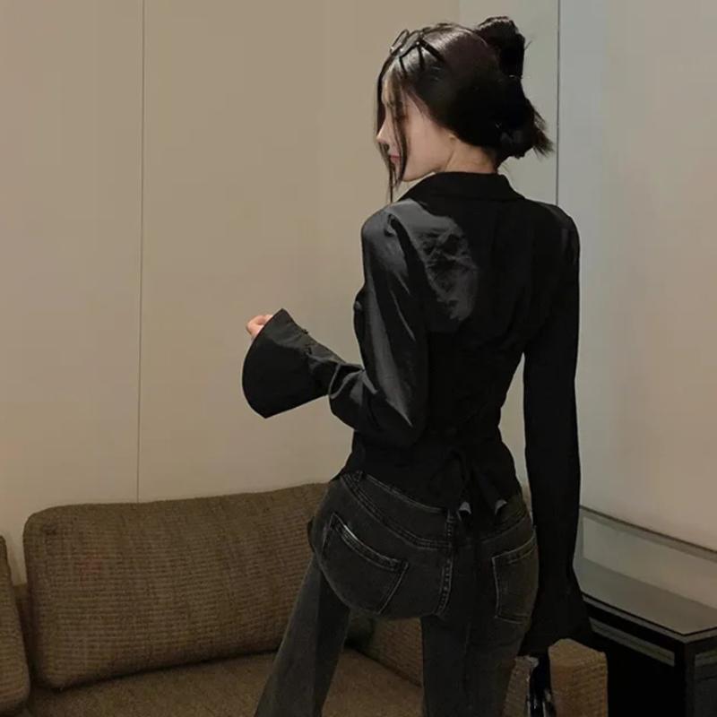 Gidyq модные женские бандажные рубашки корейская универсальная уличная одежда женская тонкая блузка весенняя повседневная белая рубашка с рукавами-колокольчиками новая