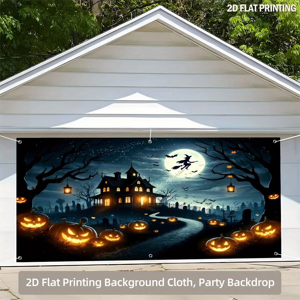 1 piece of 2D background banner Halloween night moonlit flying witch garage background fabric suitable for home use.PMJ