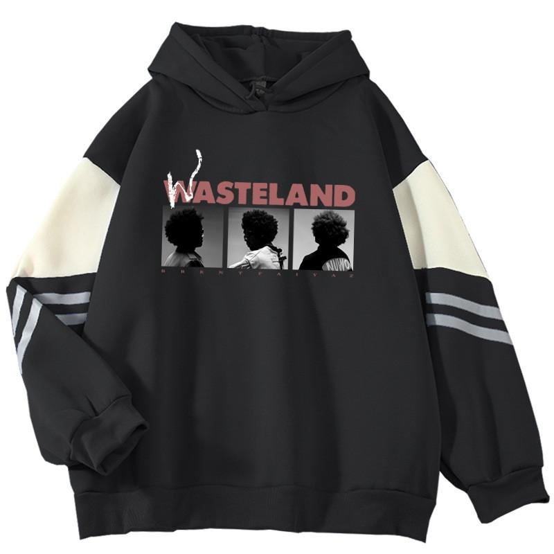 American Retro Color Block Hoodie Couple Loose WASTELAND Print Sweatshirt Streetwear Teens