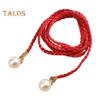 Pearl Waist Chain Elegant Vintage Imitation Leather Slim Belt with Knot for Women for Party Dresses Pants