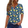 Women's Casual Print V-Neck Short Sleeve Decorative Button T-Shirt Top
