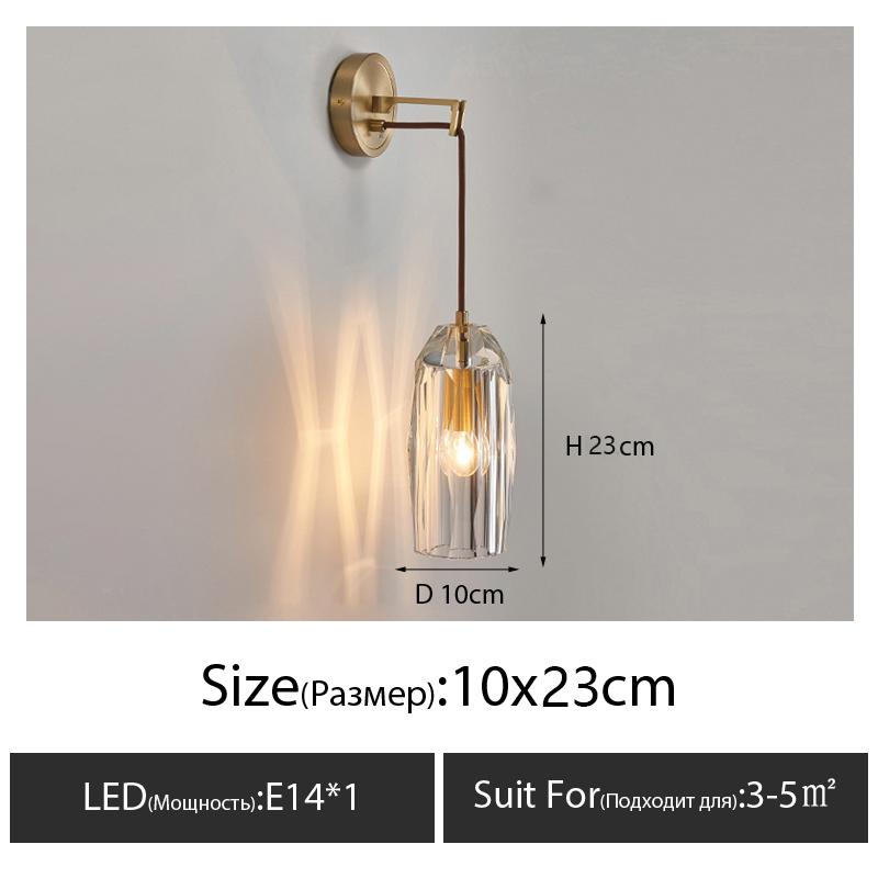 Nordic creative living room Crystal wall lamp fashion modern minimalist model bedside copper wall lamp bedroom Corridor