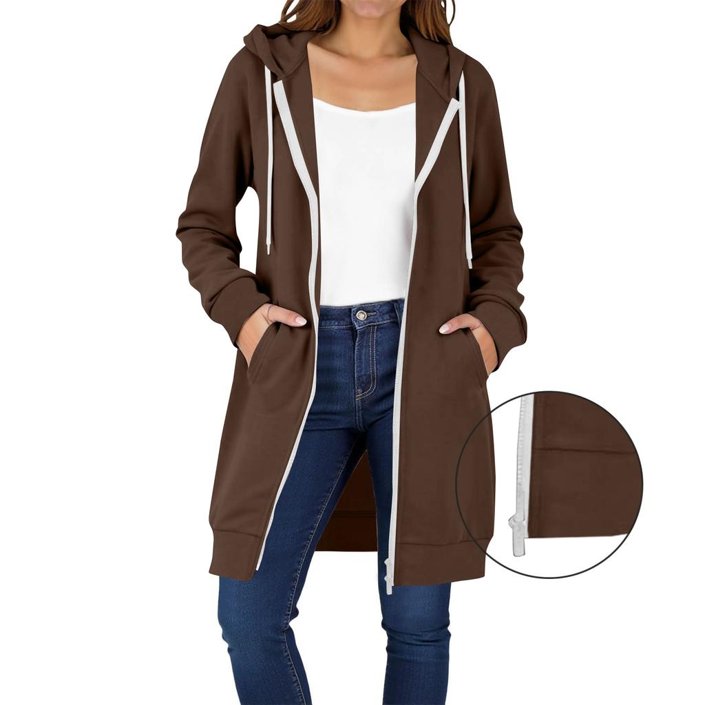 Women's Zip Up Hoodies Long Sleeve Long Tunic Sweatshirts Oversized Fleece Casual  Fall Jacket Coat With Pocket