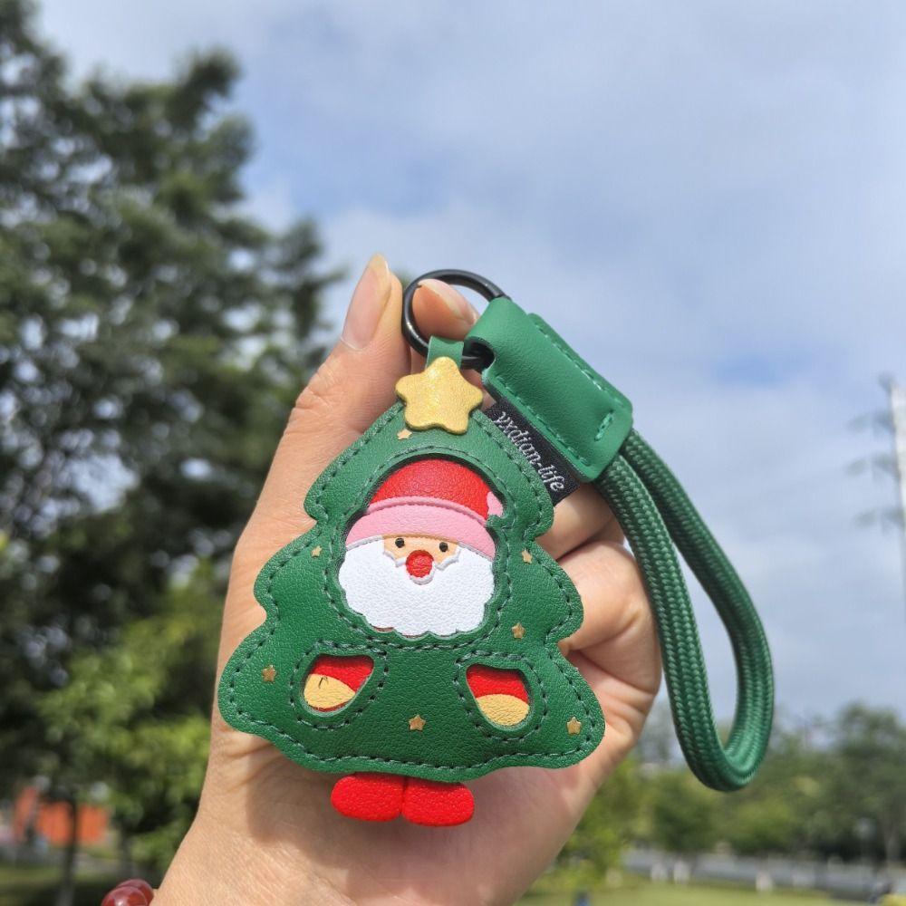 Green Strap Christmas Keychain Charm Cute Pendant Elk Key Ring Santa Claus Keychain  Luggage Tag