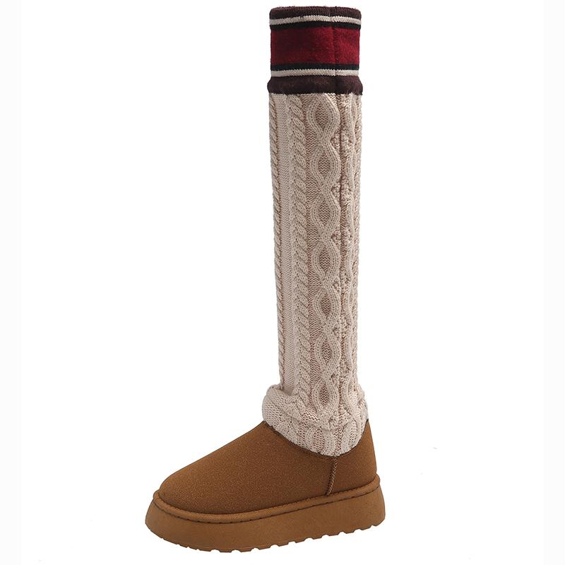 Модные женские сапоги выше колена, большой размер 44, толстые теплые, увеличивающие длину сапоги, до колена, толстая подошва, женская обувь, лодки