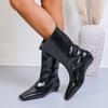 Premium Patent Leather Retro Short Boots Women's 2025 Autumn and Winter Temperament Pointed Head Versatile Inner Height Increasing Square Head Medium