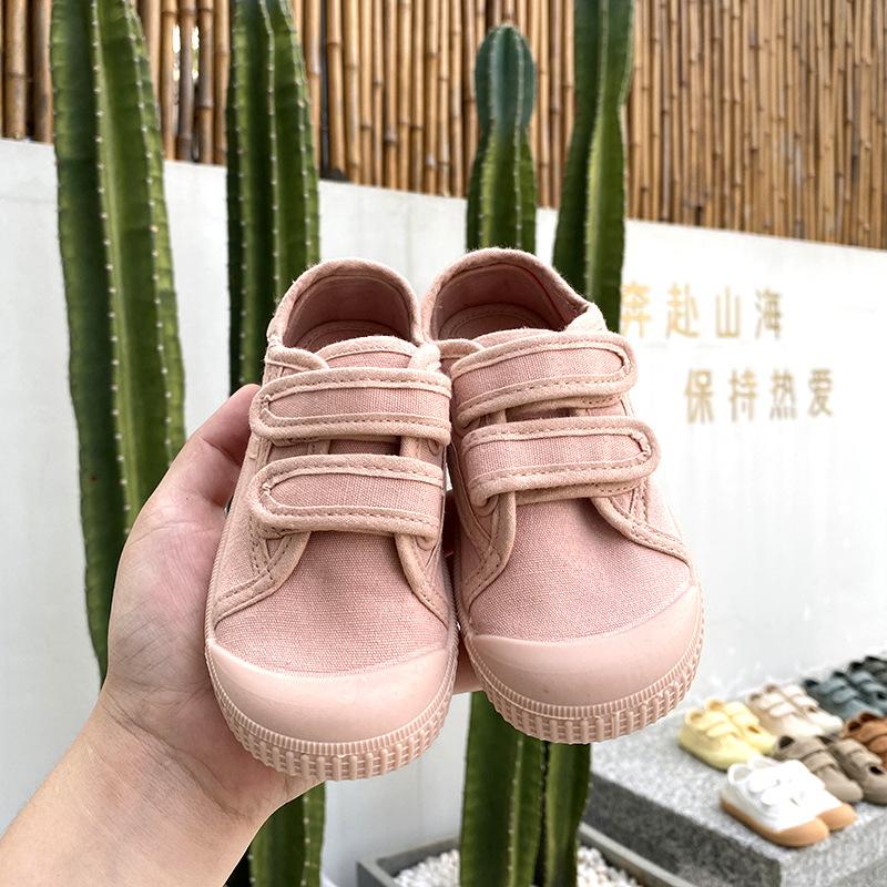 Toddler Kids Retro Canvas Shoes Children Soft Bottom Solid Board Shoes Lightweight Breathable Hook and Loop Casual Shoes