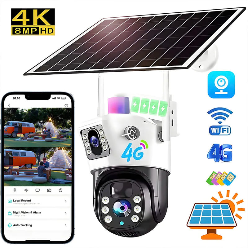 LS VISION 4K 8MP солнечная камера 4G SIM карта Wifi/4G двойной объектив видеонаблюдение наружное 360 беспроводное ночное видение видеонаблюдение охрана IP камеры