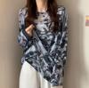 Летний прозрачный топ с tie-dye сеткой, защищающий от солнца, для женщин, тонкая ледяная шелковая футболка с длинным рукавом, накидка, женские пляжные футболки