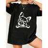 Oversized T Shirt Black French Bulldog Print For Casual Wear