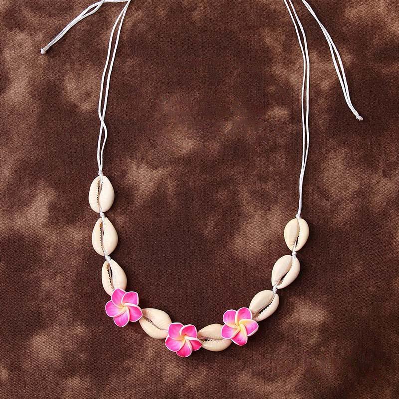 Bohemian Plumeria Flower Shell Hand-Woven Simple Pendant Necklace Egg Flower Collar Choker Beach Boho Summer Necklace Jewelry