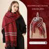 Winter 2024 New Ankela Red Imitation Cashmere Checkered Scarf For Women, With A High Grade Appearance And White Versatile Warmth Thick Neck