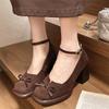 Fashion 2024 Mary Janes Shoes Vintage Black Sandals Woman Buckle Non-Slip Casual Medium Heels Office Ladies Elegant  Korean High Heels
