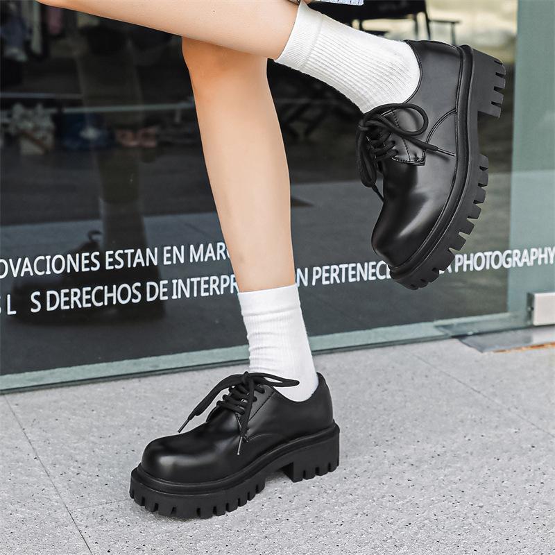 Черные кожаные туфли женские туфли весна 2024 новые туфли на платформе с одной педалью мокасины мужские кожаные туфли 5780-J