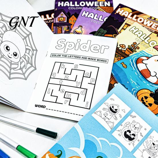 Creative Art Projects for Home 8PCS Halloween Cartoon Coloring Book, Cute Ghost And Pumpkin Illustrations, Thick Party Favors Paper Kids Set, Leisure