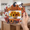 Halloween Photo Frame Frame, Wooden Desktop Picture Holder for Spooky Party Decoration Decorative Mantle Piece And Festive Home Decor, Vintage