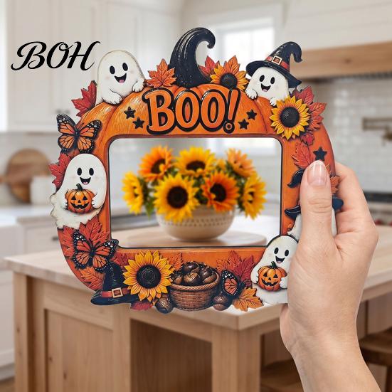 Halloween Photo Frame Frame, Wooden Desktop Picture Holder for Spooky Party Decoration Decorative Mantle Piece And Festive Home Decor, Vintage