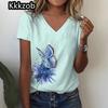 Простая графическая печать свободного покроя женская трендовая одежда новая женская футболка модная рубашка с коротким рукавом женская блузка с V-образным вырезом 2025