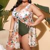 Женский летний купальник большого размера с U-образным вырезом, без рукавов, с растительным принтом, с разрезом по низу, цельный, контролирующий живот, быстросохнущий, пляжная одежда EMA
