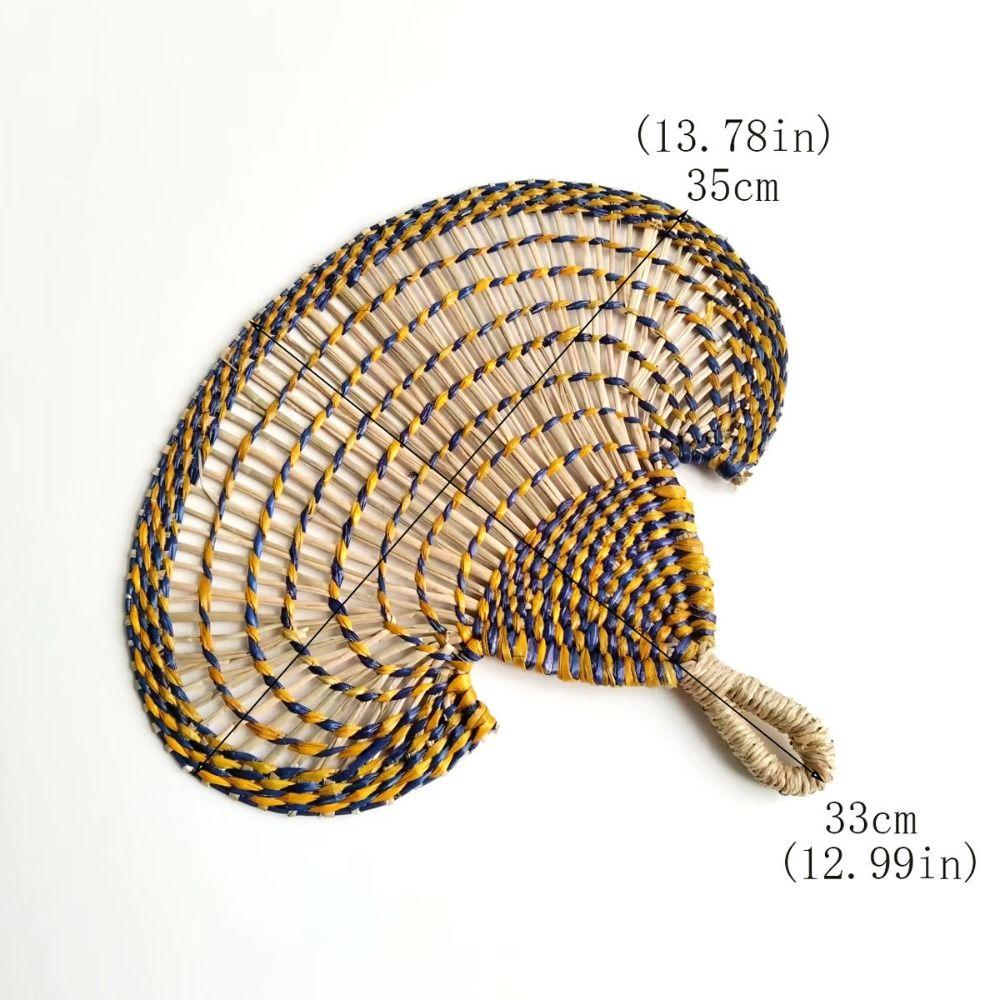 Gift Colorful Hand-woven Straw Fan Bohemian Anti-Mosquito Decorative Handmade Fan Portable Vintage Cattail Fan Beach