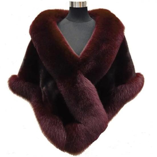Thickened Warm Mink Fox Fluffy Cape Coat Solid Color Women Winter Faux Fur Shawl