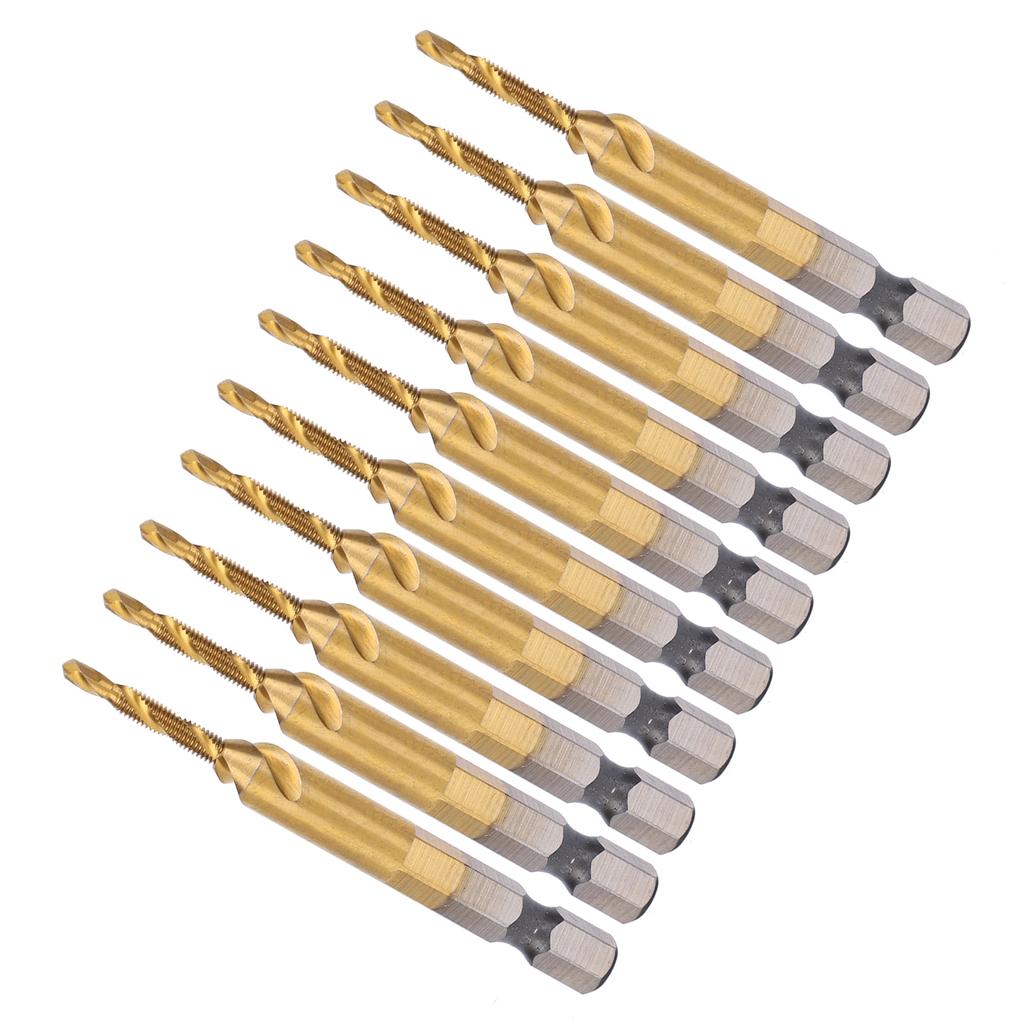 10Pcs Hex Shank Screw Tap M3?Drill 2.5 Coated Composite Spiral Flute Tap Accessory