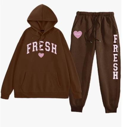 European size plus fashion printed sweater autumn and winter fleece warm hoodie casual sports women's suit