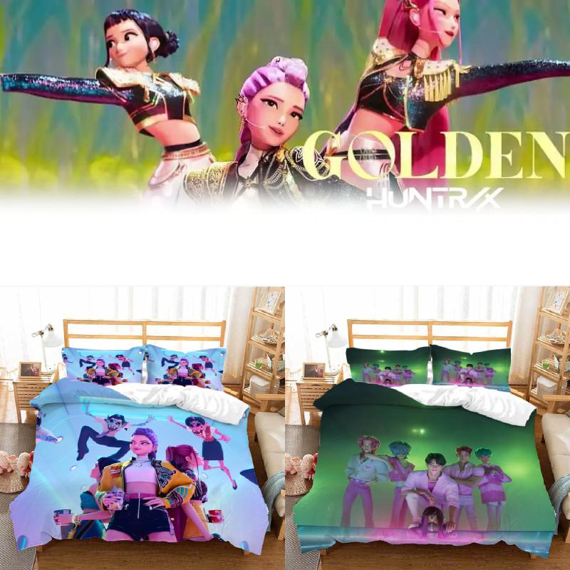 Охотники на демонов K-pop Цифровая печать Пододеяльник Наволочка Комплект Постельное белье для спальни
