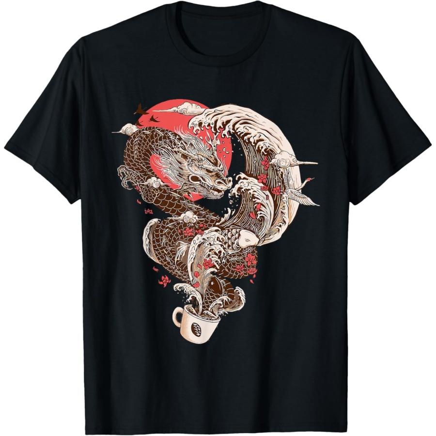 Dragon Coffee Cup Great Wave Japan Themed T-Shirt