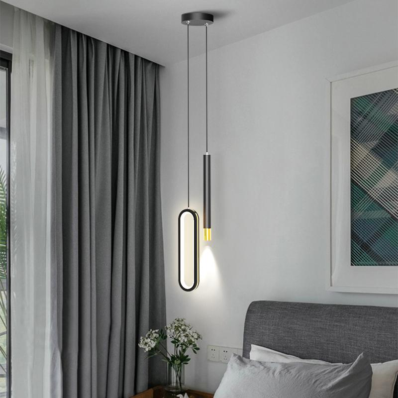 Modern Bedroom Bedside Pendant Lamp with Rotatable Spotlight for Picture Bedside Reading Lighting LED Suspension Hanging Light