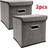 2pcs Collapsible Storage Bins with Lid 25*25cm Linen Fabric Storage Baskets Washable Decorative Basket Storage Baskets
